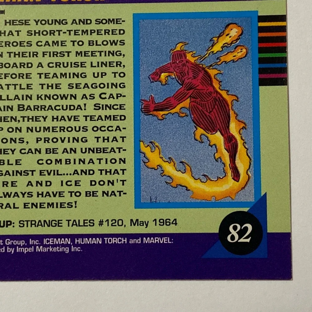 Vintage Marvel Universe 1992 Iceman Human Torch Team-Up X-Men Impel Card #82 GUC